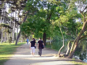 Bois de Boulogne - Balade à pied le long du lac Inférieur bordé d'arbres