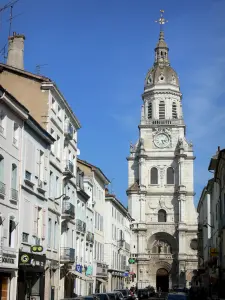 Bourg-en-Bresse - Notre-Dame co-cathedral, facades of houses and shops in the town