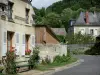 Bourguignon-sous-Montbavin - Bench circondato da rose in fiore, strade e case del villaggio