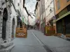 Briançon - Upper town (Vauban citadel, fortified town built by Vauban): Grande Rue high street (Grande Gargouille) with its central channel, its houses and its shops