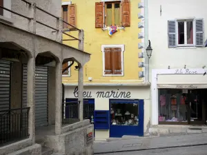 Briançon - Upper town (Vauban citadel, fortified town built by Vauban): houses and shops of the old town