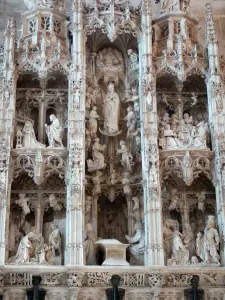 Brou Royal Monastery - Inside the Brou church of Flamboyant Gothic style: chapel of Margaret of Austria: Altarpiece of the Seven Joys of the Virgin; in the town of Bourg-en-Bresse 