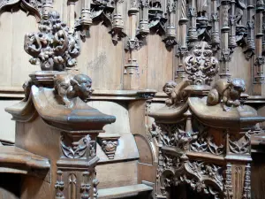 Brou Royal Monastery - Inside the Brou church: carvings of the wooden stalls (oak) 