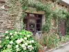 Brousse-le-Château - Façade d'une maison en pierre ornée de fleurs