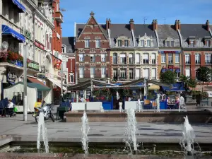 Cambrai - Aristide Briand square with its fountains, its cafe terraces and its houses