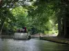 Canal del Mediodía - Canal con un barco, el banco y los árboles