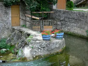 La Canourgue - Flower pots at the waterside