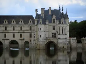 Castello di Chenonceau - Castello rinascimentale (Château des Dames) con la sua galleria a due piani e il suo ponte sul Cher (fiume)