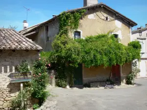 Castelmoron-d'Albret - Facciate delle case del villaggio fiorito