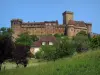 Castelnau-Bretenoux castle - Fortified castle, house, trees and prairie, in the Quercy