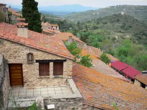 Castelnou - Vista sui tetti del borgo medioevale e sul paesaggio circostante