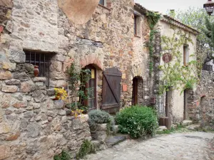 Castelnou - Facciata in pietra ornato