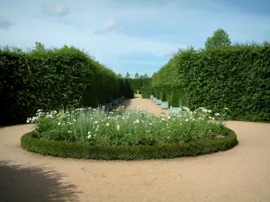 Castillo de Ainay-le-Vieil - Parque callejón con cama de flor blanca