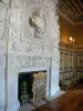 Castillo de Fontainebleau - En el interior del palacio de Fontainebleau: Pisos: sala de guardia y chimenea