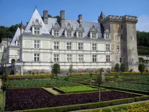 Castillo y jardines de Villandry - Castillo y su torre con vistas al jardín (hortalizas y flores)