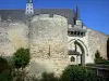 Castillo de Montreuil-Bellay - Torre y murallas de la fortaleza medieval, techo de la catedral de Notre Dame