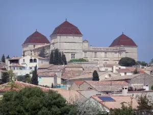 Castries castle - Renaissance château and roofs of houses of the city