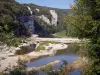 Cèzeの峡谷 - チェーズ川、木々や崖（岩の面）
