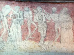 La Chaise-Dieu Abbey - Inside the Saint-Robert abbey church: mural of the Danse macabre