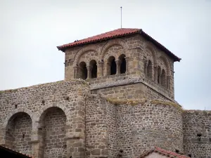 Champdieu church - Romanesque bell tower of the fortified church