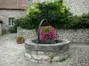 Charroux - Mit Blumen dekorierter Brunnen; im Bourbonnais