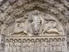 Chartres - Notre-Dame cathedral: tympanums (statuary, sculptures) of the central door of the Royal portal (western facade of the Gothic building)
