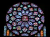 Chartres - Inside of the Notre-Dame cathedral (Gothic building): stained glass windows of the Northern rose window (France rose window)