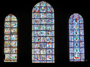 Chartres - Inside of the Notre-Dame cathedral (Gothic building): stained glass windows