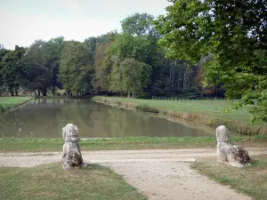 Château de Commarin - Pièce d'eau au cœur du parc entouré de verdure