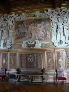 Château de Fontainebleau - Intérieur du palais de Fontainebleau : Grands Appartements : galerie François Ier : fresque et détails sculptés