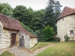 Château-Guillaume - Façades de pierres et arbres ; sur la commune de Lignac, dans le vallon de l'Allemette, dans le Parc Naturel Régional de la Brenne