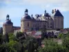 Château de Hautefort - Château, maisons du village et arbres