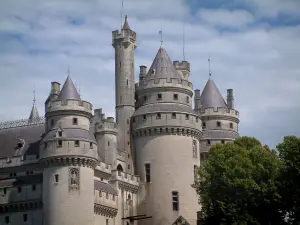 Château de Pierrefonds - Towers of the feudal château, trees, and cloudy sky