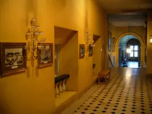 Château de Vaux-le-Vicomte - Intérieur du château : couloir agrémenté de tableaux