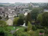 Châteaudun - Huizen van de stad langs de Loir-rivier, bomen aan de rand van het water (Vallee du Loir)