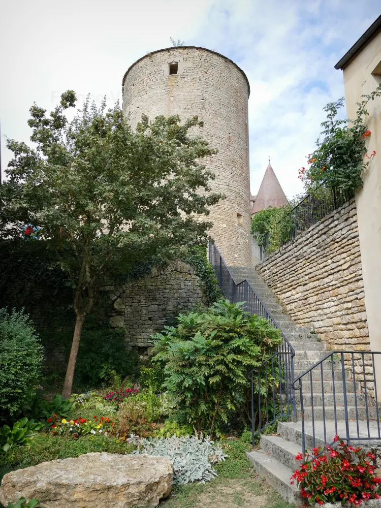 Châteauneuf-en-Auxois - Châteauneuf: Escalier menant au château flanqué de tours