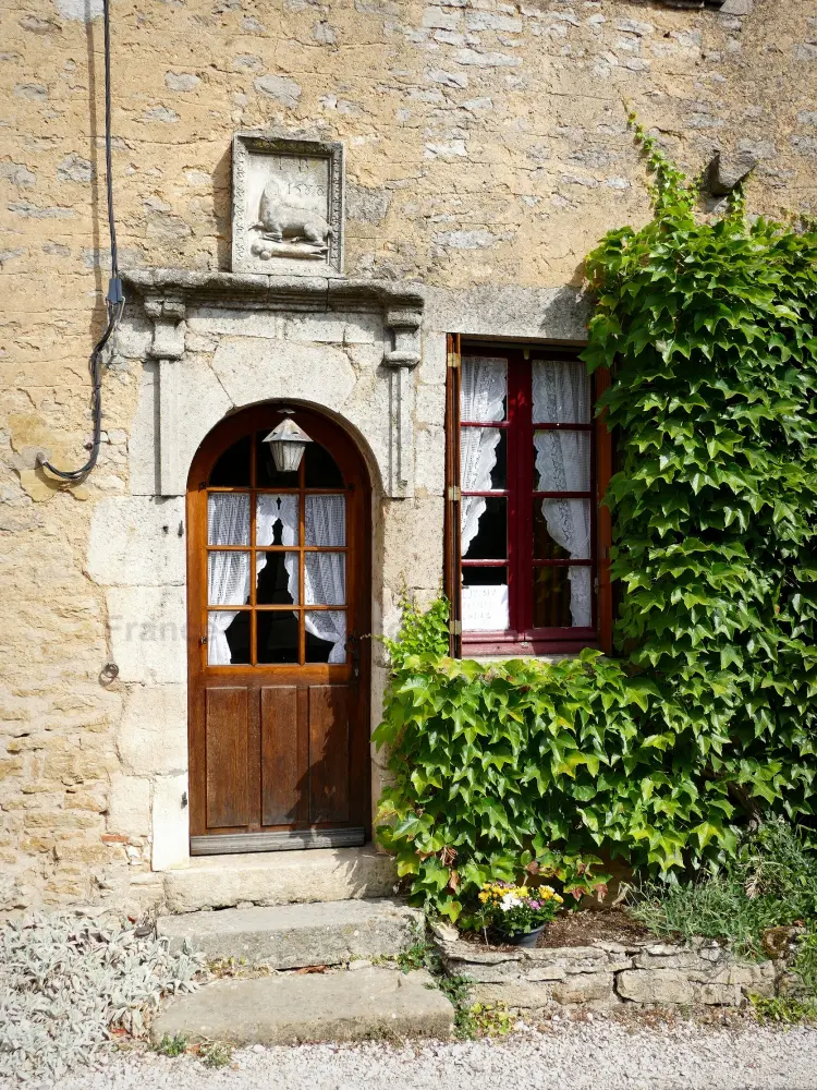 Châteauneuf-en-Auxois - Châteauneuf: Porte surmontée d'un blason et fenêtre de la maison Bichot