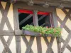 Châteauneuf-en-Auxois - Châteauneuf: Fenêtre fleurie de la maison à pans de bois