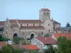 Châtel-Montagne church - Romanesque Notre-Dame church and rooftops of the village; in the Bourbonnais Mountains