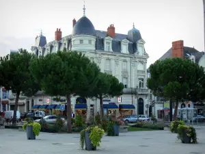 Châtellerault - Buildings and shops in the city, trees and flowers