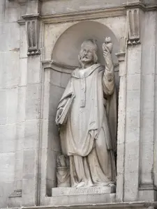 Chaumont - Detail of the facade of the Jesuit chapel: statue of St. Augustine