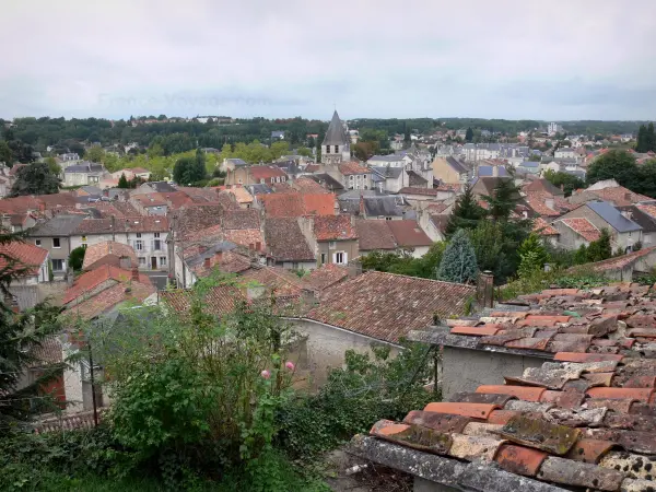 Chauvigny - View of the roofs of the city and bell tower of the Notre-Dame church