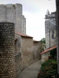Chauvigny - Donjon de Gouzon (ou château de Gouzon) abritant l'Espace d'Archéologie Industrielle, ruelle de la ville haute (cité médiévale) et collégiale Saint-Pierre (église romane)
