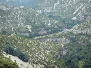 Cirque de Navacelles - Vue sur les reliefs et les falaises calcaires du cirque naturel (canyon de la Vis, gorges de la Vis)