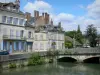 Clamecy - Bridge spanning River Beuvron and facades of houses in the town
