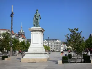 Clermont-Ferrand - Jaude square: statue of General Desaix, square with trees and buildings of the city