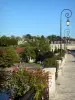 Cognac - Puente adornado con flores y luces, el río Charente y casas en la ciudad