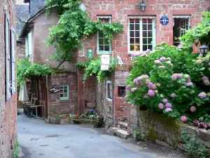 Collonges-la-Rouge - Relais Saint-Jacques de Compostela con ortensie in fiore