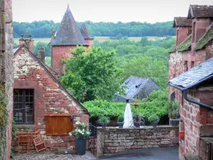 Collonges-la-Rouge - Casas de la villa medieval en un entorno verde