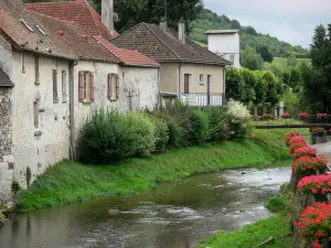 Condé-en-Brie - Huizen langs de rivier en dorp met bloemen